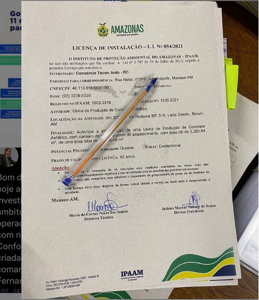 Lote C da BR-319 tem licença para montagem de usina de asfalto
