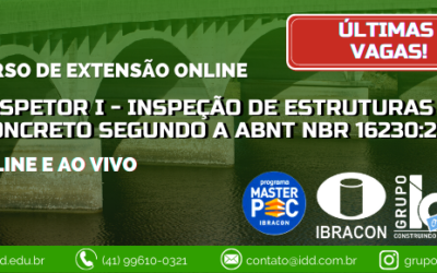 Grupo IBRACON em parceria com o Grupo IDD realizará o curso de extensão em Inspetor I de Estruturas de Concreto