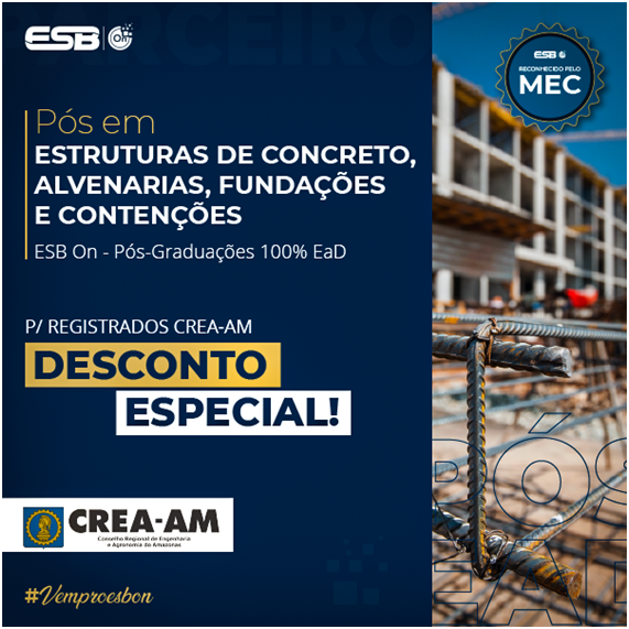 ESB ON oferece desconto na Pós-Graduação em estruturas de concreto, alvenarias, fundações e contenções