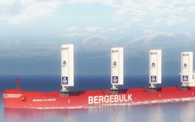 Navios cargueiros com velas de aço para diminuir uso de combustível