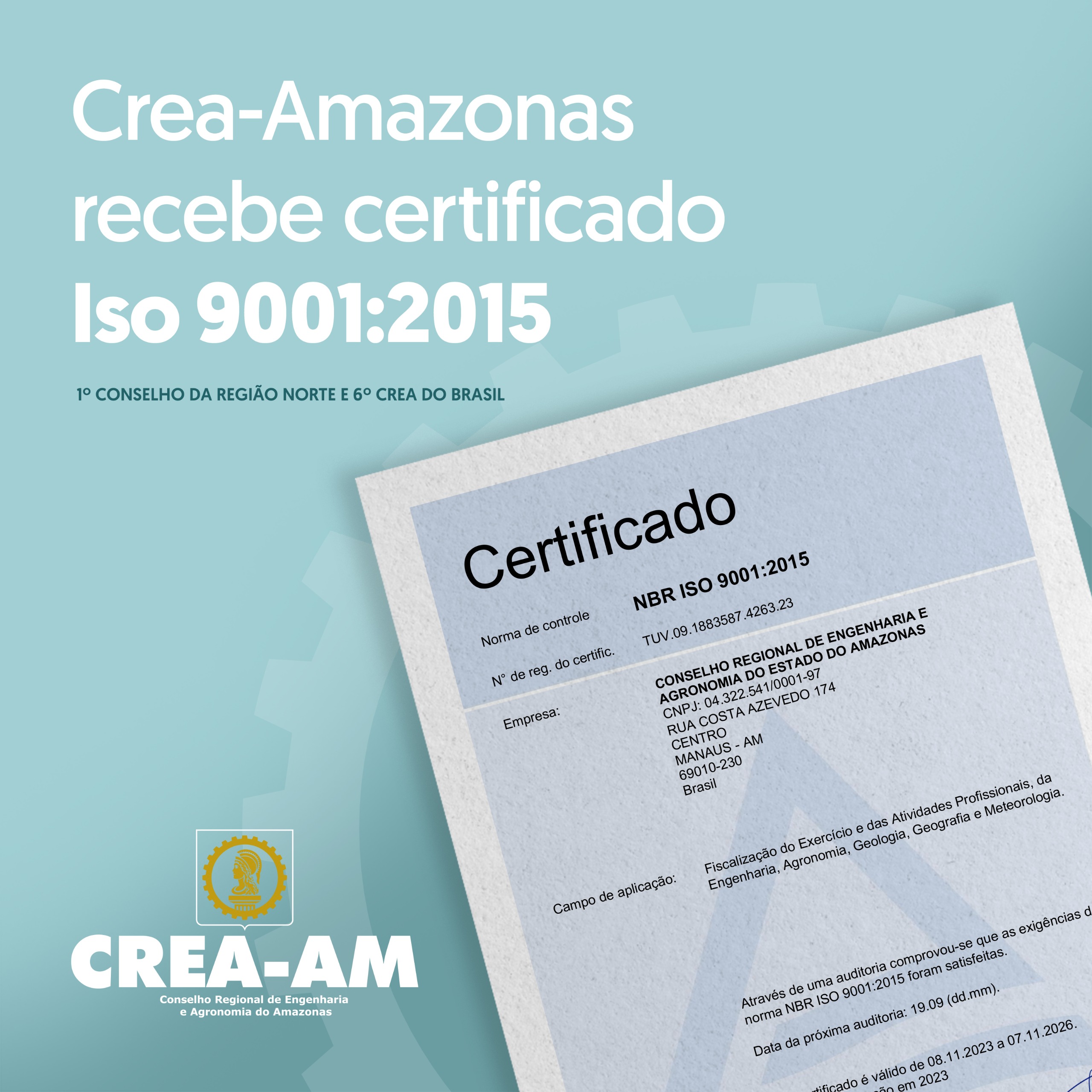 Crea Amazonas é o 1º Conselho da Região Norte a receber Certificado ISO 9001:2015