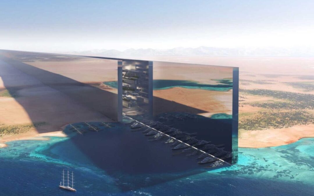 Arábia Saudita revela novas imagens de seu arranha-céu The Line de 170 km de extensão